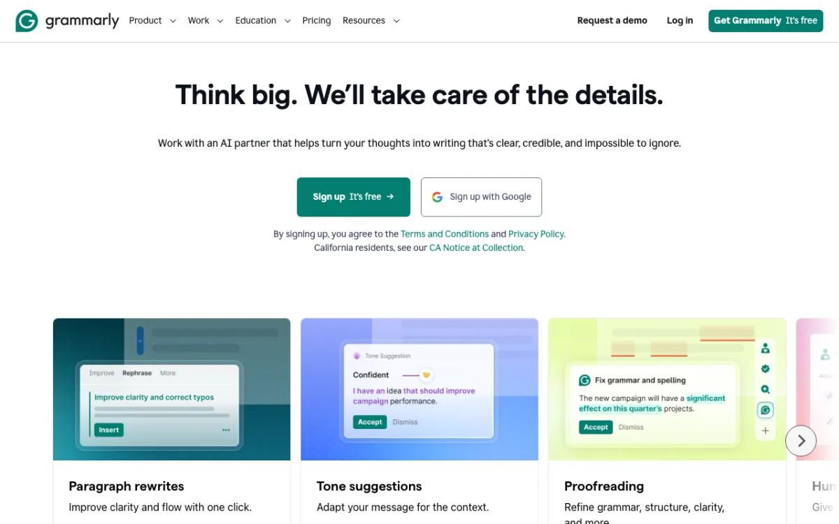 Grammarly 官网首页截图